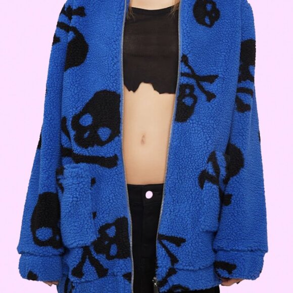 NWT💙 Sapphire Blue Skull Sherpa Jacket Coachella Sold Out on Website - Picture 3 of 3